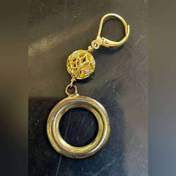 Silver and gold earrings with small crystals around ball. - Picture 2 of 2